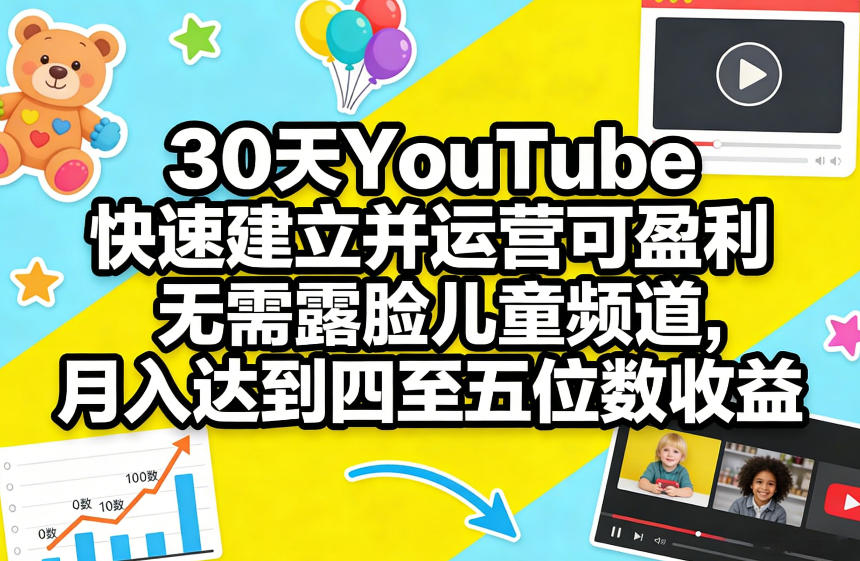 30天YouTube快速建立并运营可盈利无需露脸儿童频道，月入达到四至五位数收益-hcnxn