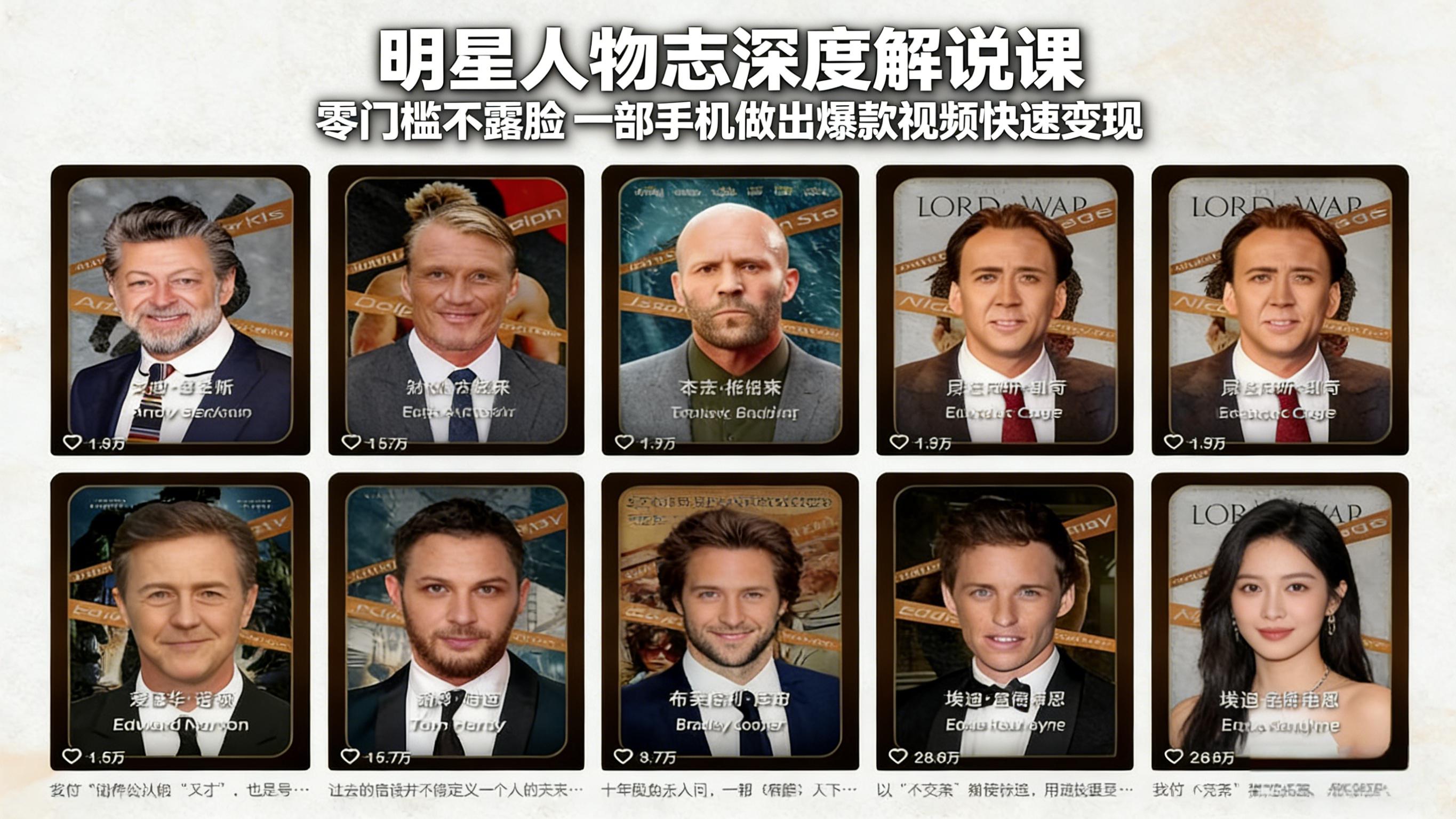 明星人物志深度解说课：零门槛不露脸，一部手机做出爆款视频快速变现-hcnxn