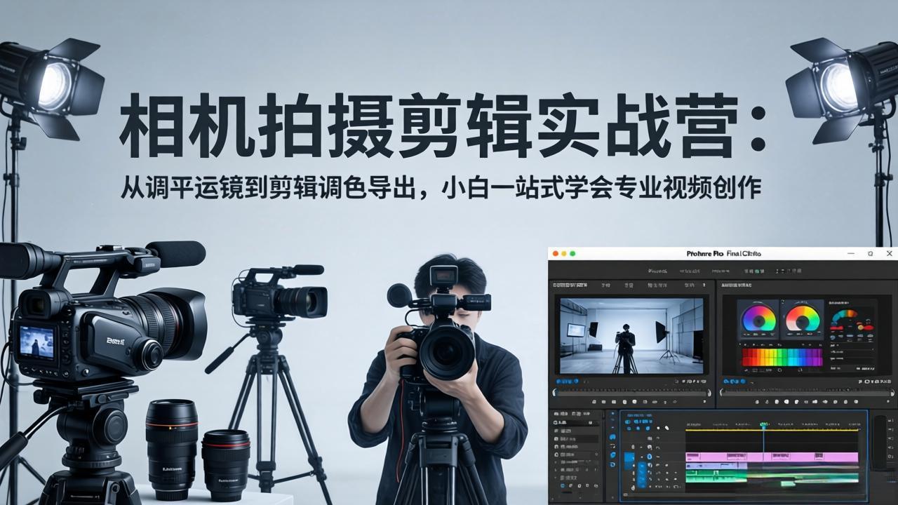 相机拍摄剪辑实战营：从调平运镜到剪辑调色导出，小白一站式学会专业视频创作-hcnxn