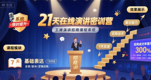 21天在线演讲密训营，王牌演讲招商课程系统-hcnxn