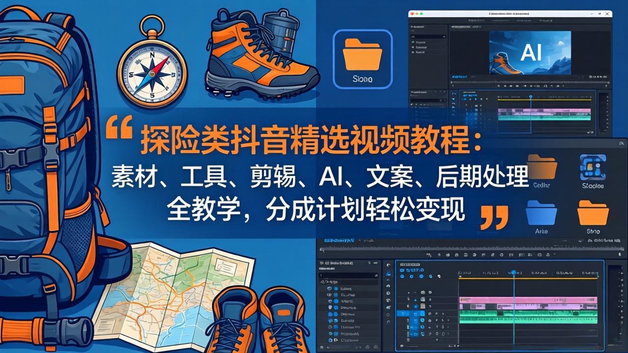 探险类抖音精选视频教程：素材、工具、剪辑、AI、文案、后期处理全教学，分成计划轻松变现-hcnxn