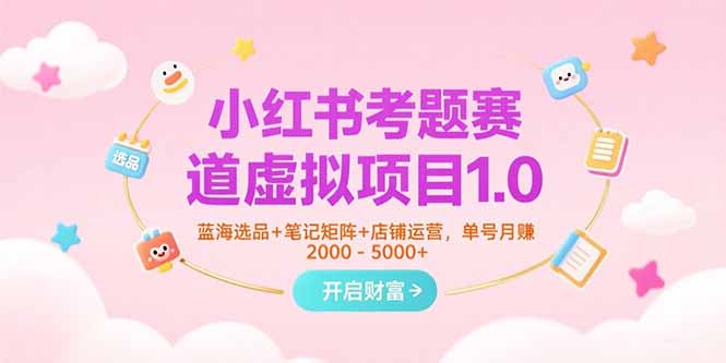 小红书考题赛道虚拟项目1.0，蓝海选品+笔记矩阵+店铺运营，单号月赚5000+-hcnxn