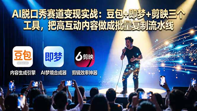 AI脱口秀赛道变现实战：豆包+即梦+剪映三个工具，把高互动内容做成批量复制流水线-hcnxn
