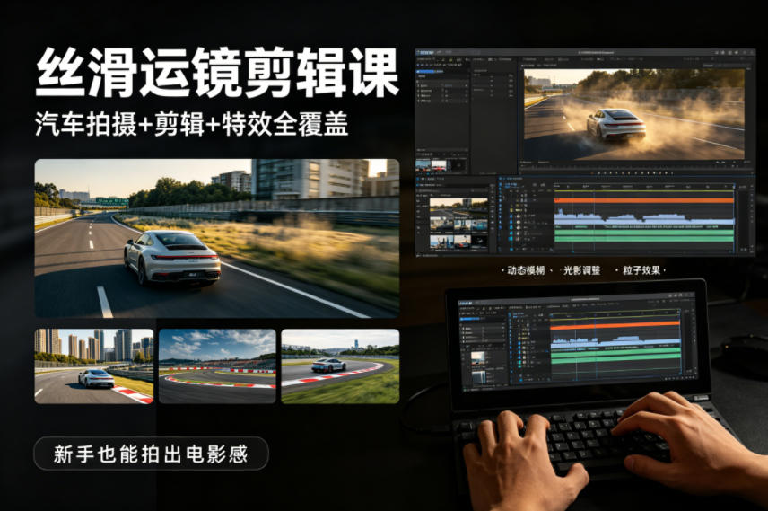 大叔丝滑运镜剪辑课，汽车拍摄+剪辑+特效全覆盖，新手也能拍出电影感-hcnxn