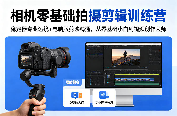 相机零基础拍摄剪辑训练营：稳定器专业运镜+电脑版剪映精通，从零基础小白到视频创作大师-hcnxn