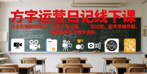 方宇运营日记线下课，包含剪辑制作技巧、拍摄引导过程、起号思维导图、选题等多个教学资料-hcnxn