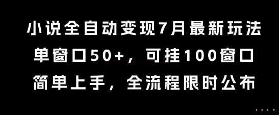 小说全自动变现7月玩法，单窗口50+，可挂100窗口，简单上手，全流程限时公布【揭秘】-hcnxn