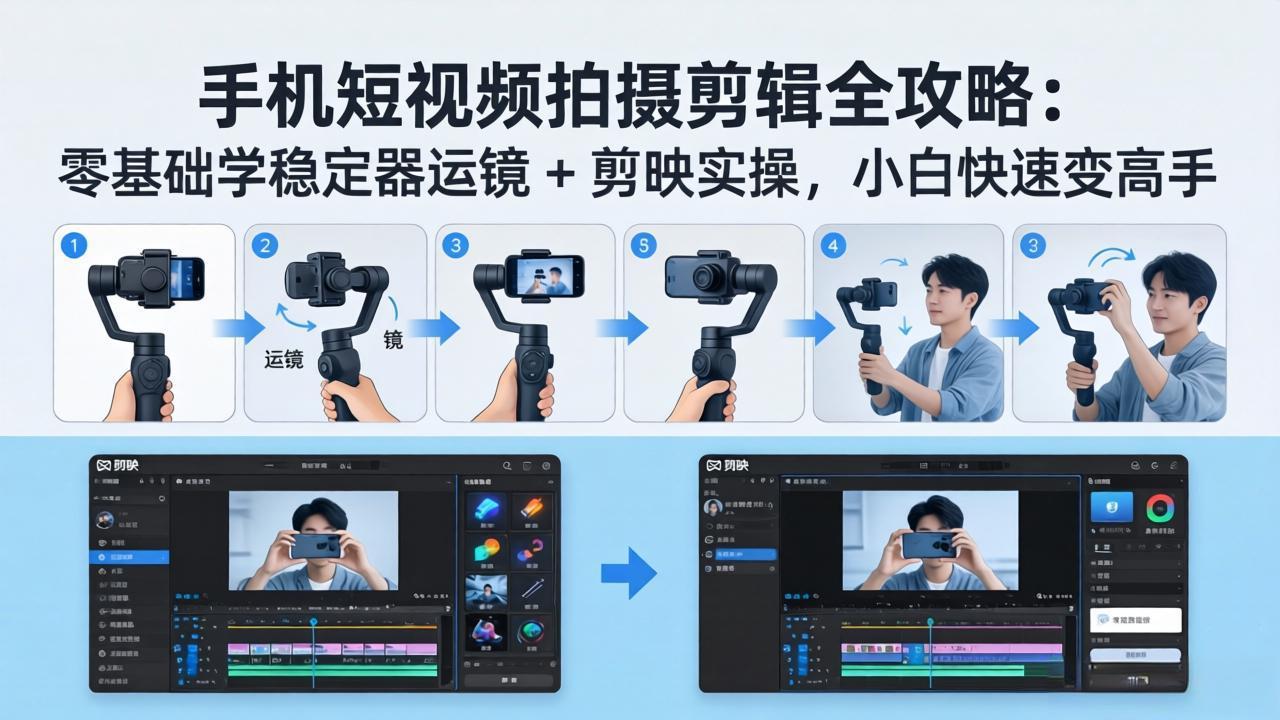 手机短视频拍摄剪辑全攻略：零基础学稳定器运镜 + 剪映实操，小白快速变高手-hcnxn