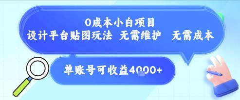 0成本小白项目，设计平台贴图玩法，无需维护，无需成本，单账号单月可产生收益4k+-hcnxn
