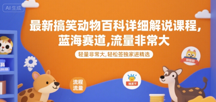 最新搞笑动物百科详细解说课程，蓝海赛道，流量非常大，轻松签独家进精选-hcnxn