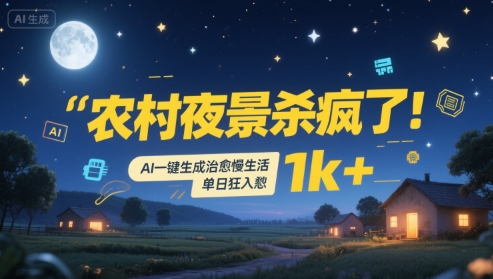 农村夜景杀疯了！AI一键生成治愈系慢生活，单日狂入1k+-hcnxn