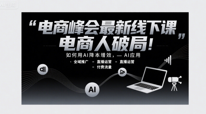 电商峰会最新线下课，电商人破局，如何用AI降本增效，AI应用-全域推广-直播运营-付费流量-hcnxn