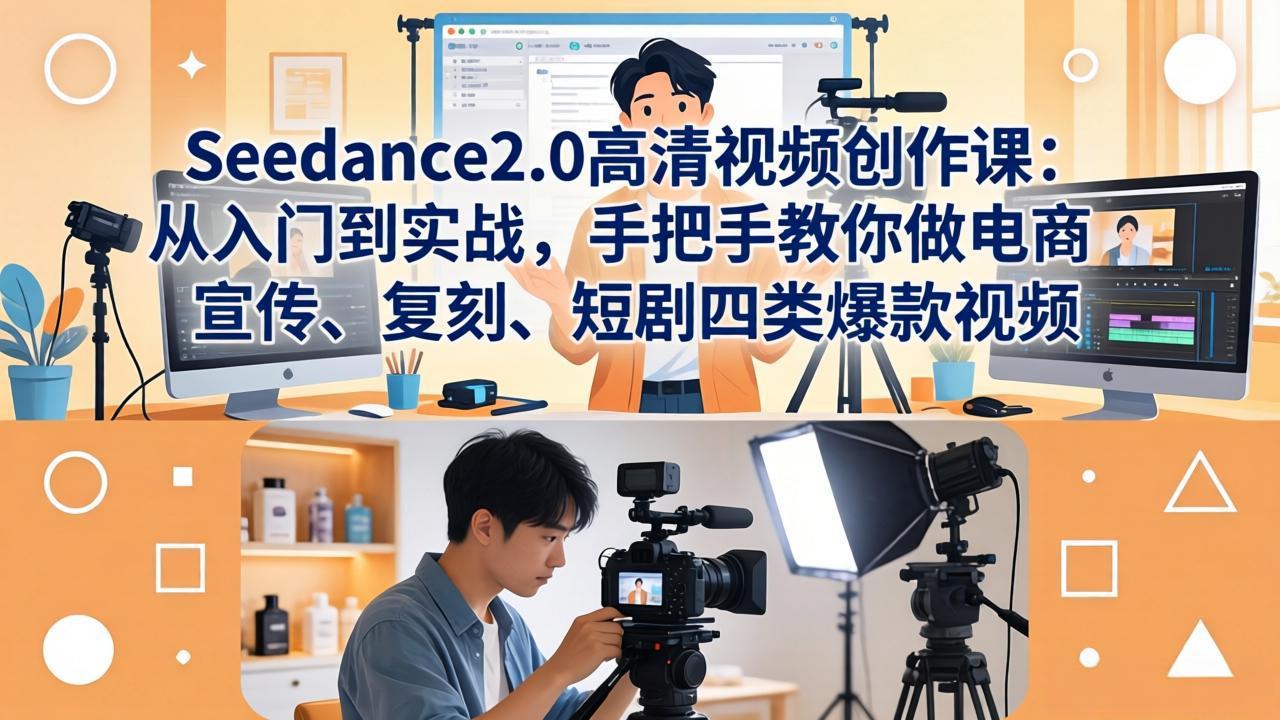 Seedance2.0高清视频创作课：从入门到实战，手把手教你做电商、宣传、复刻、短剧四类爆款视频-hcnxn