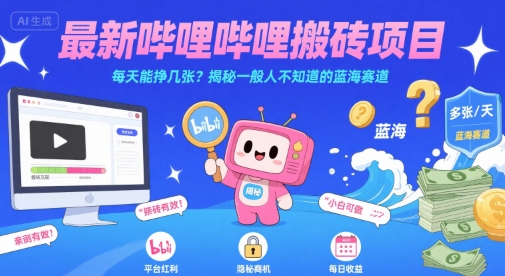 最新哔哩哔哩上B站搬砖项目，每天能挣几张？揭秘一般人不知道的蓝海赛道-hcnxn