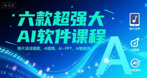 六款超强大AI软件课程，照片说话唱歌，4I视频，AI-PPT，AI智能体-hcnxn