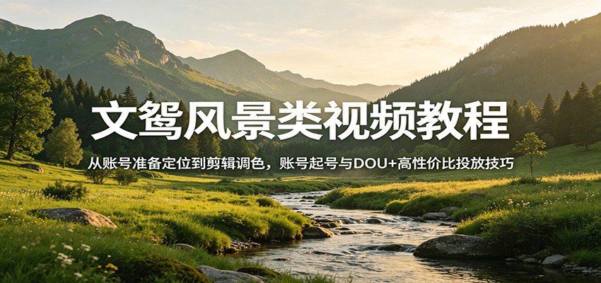 文鸳风景类视频教程：从账号准备定位到剪辑调色，账号起号与DOU+高性价比投放技巧-hcnxn