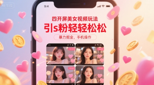 四开屏美女视频玩法，引s粉轻轻松松，暴力掘金，手机操作【揭秘】-hcnxn