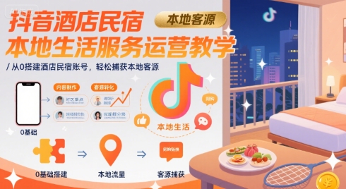 抖音酒店民宿本地生活服务运营教学，从0搭建酒店民宿账号，轻松捕获本地客源-hcnxn