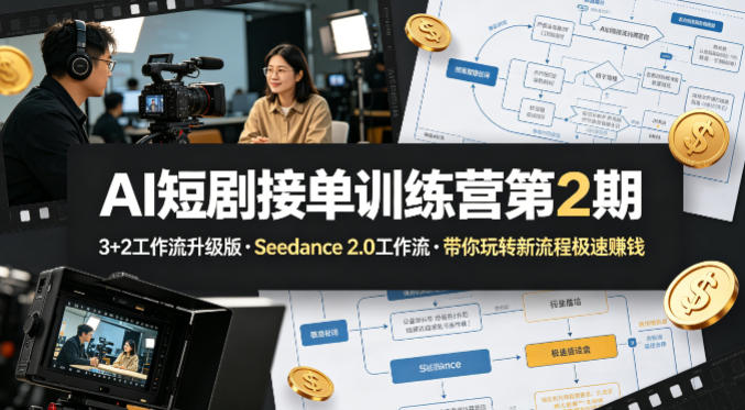 AI短剧接单训练营第2期，3+2工作流升级版，Seedance 2.0工作流，带你玩转新流程极速賺钱-hcnxn