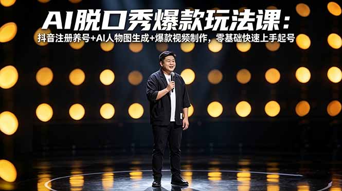 AI脱口秀爆款玩法课：抖音注册养号+AI人物图生成+爆款视频制作，零基础快速上手起号-hcnxn