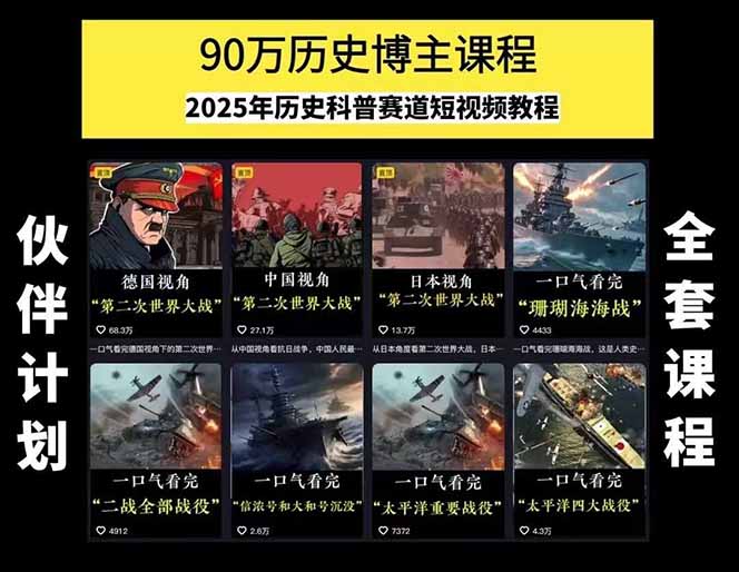 图片[1]-历史短视频赛道变现课，百集素材库应用，文案剪辑技巧，账号运营全案-hcnxn