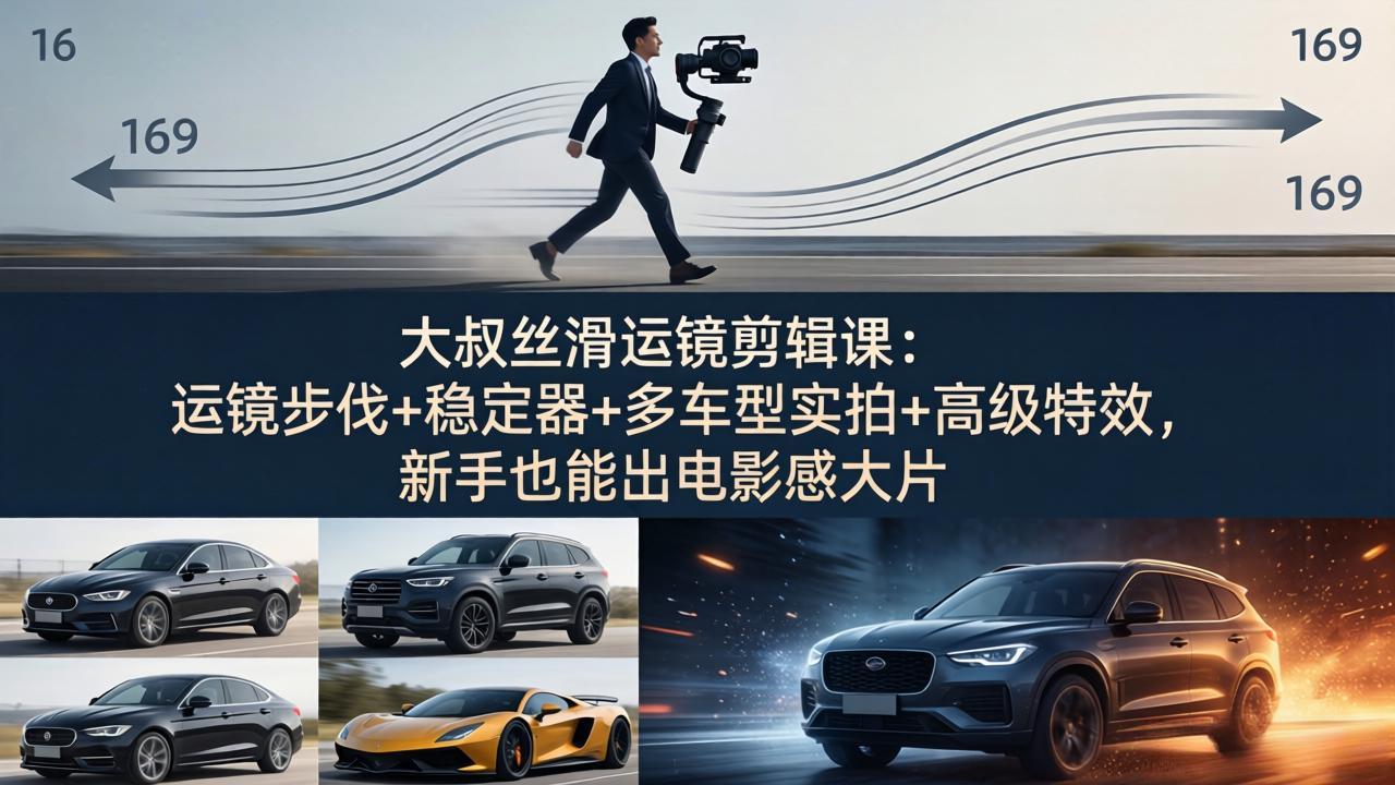 大叔丝滑运镜剪辑课：运镜步伐+稳定器+多车型实拍+高级特效，新手也能出电影感大片-hcnxn