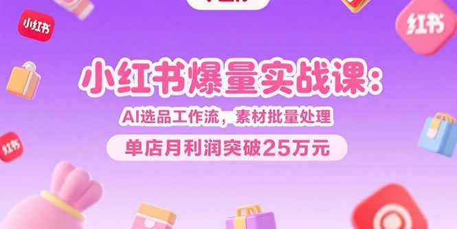小红书爆量实战课：AI选品工作流，素材批量处理，单店月利润突破25万元-hcnxn
