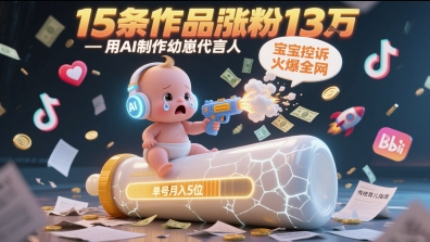 用AI制作幼崽代言人，宝宝的控诉火爆全网，15条作品涨粉13W，单号月入5位数实操教程-hcnxn