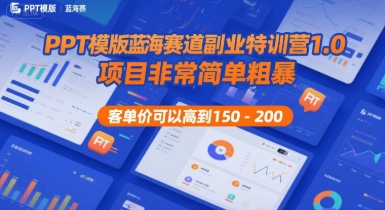 PPT模版蓝海赛道副业特训营1.0，项目非常简单粗暴，客单价可以高到150-200-hcnxn