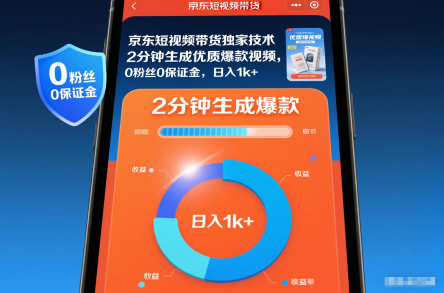 京东短视频带货独家技术，2分钟生成一条优质爆款视频，0粉丝0保证金，日入1k+【揭秘】-hcnxn
