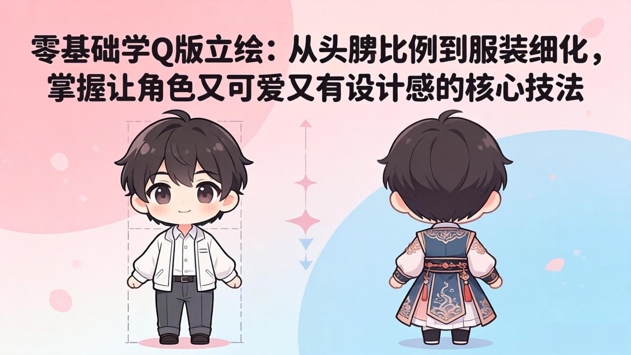 零基础学Q版立绘：从头身比例到服装细化，掌握让角色又可爱又有设计感的核心技法-hcnxn