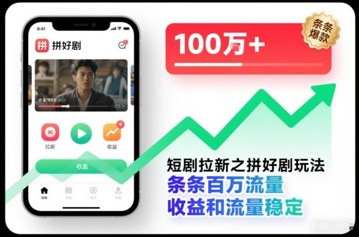 短剧拉新之拼好剧玩法，条条百万流量，收益和流量稳定-hcnxn