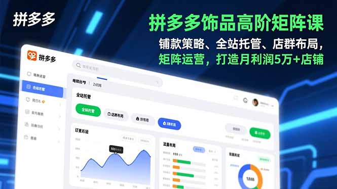 拼多多饰品高阶矩阵课，铺款策略、全站托管、店群布局，矩阵运营，打造月利润5万+店铺-hcnxn