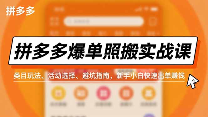 拼多多爆单照搬实战课，类目玩法、活动选择、避坑指南，新手小白快速出单赚钱-hcnxn