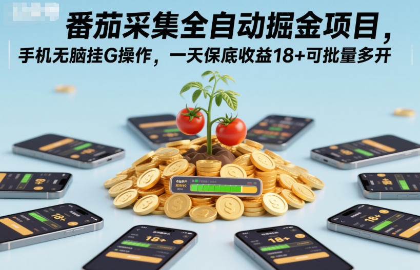 番茄采集全自动掘金项目，手机无脑挂G操作，一天保底收益18+可批量多开【揭秘】-hcnxn