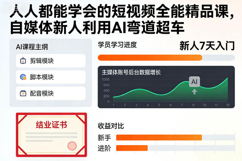 人人都能学会的短视频全能精品课，自媒体新人利用AI弯道超车-hcnxn