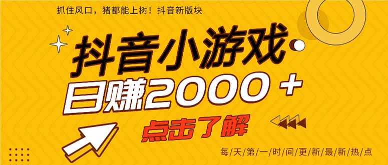 25年爆火的抖音小游戏项目，一部手机日入2000+-hcnxn