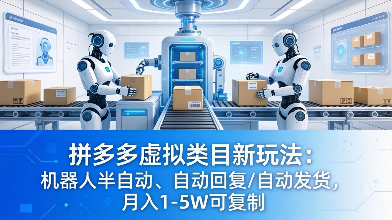 拼多多虚拟类目新玩法：机器人半自动、自动回复 /自动发货，月入 1-5W 可复制-hcnxn