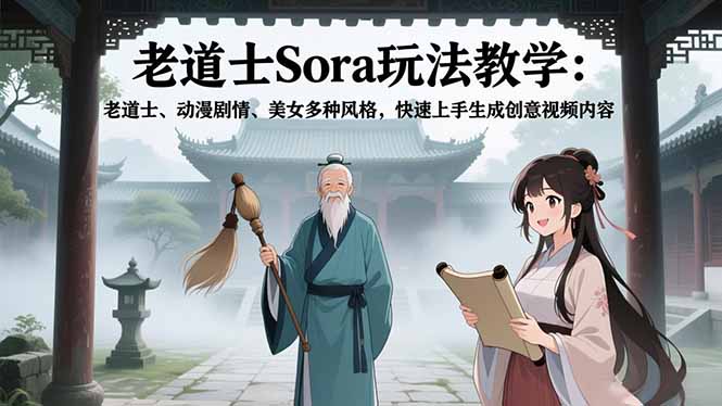 老道士Sora玩法教学：老道士、动漫剧情、美女多种风格，快速上手生成创意视频内容-hcnxn