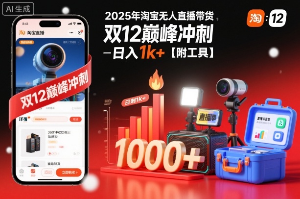 2025年淘宝无人直播带货，冲刺双12，日入1k+【附工具】【揭秘】-hcnxn