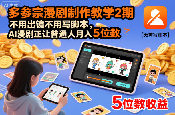 多参宗漫剧制作教学2期，不用出镜不用写脚本，AI漫剧正让普通人月入5位数(更新)-hcnxn