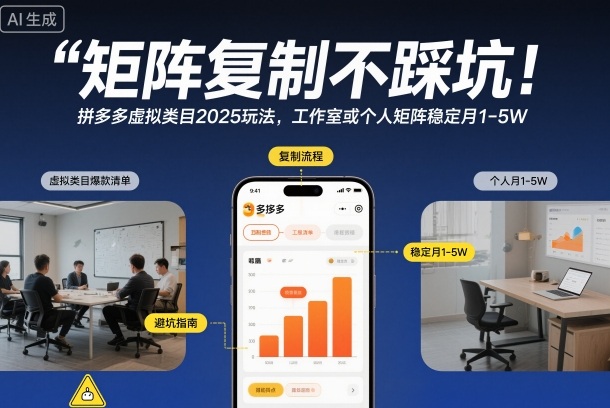 矩阵复制不踩坑！拼多多虚拟类目2025玩法，工作室或者个人矩阵稳定月1-5W【揭秘】-hcnxn