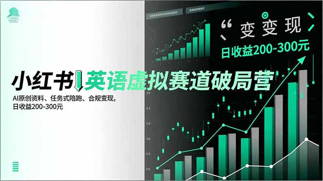 小红书英语虚拟赛道破局营，AI原创资料、任务式陪跑、合规变现，日收益200-300元-hcnxn
