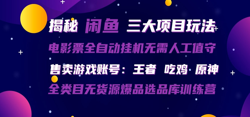 闲鱼三种玩法 全自动电影票 售卖游戏账号 爆品选品库训练营-hcnxn