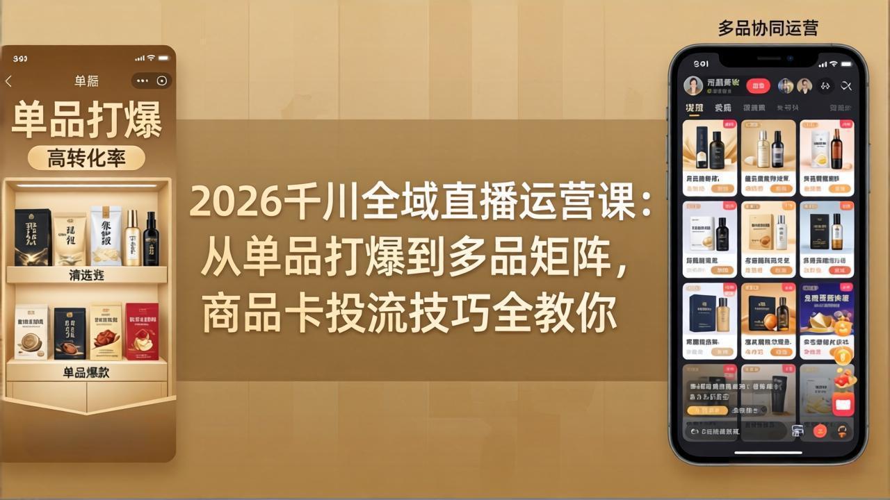 2026千川全域直播运营课：从单品打爆到多品矩阵，商品卡投流技巧全教你-hcnxn