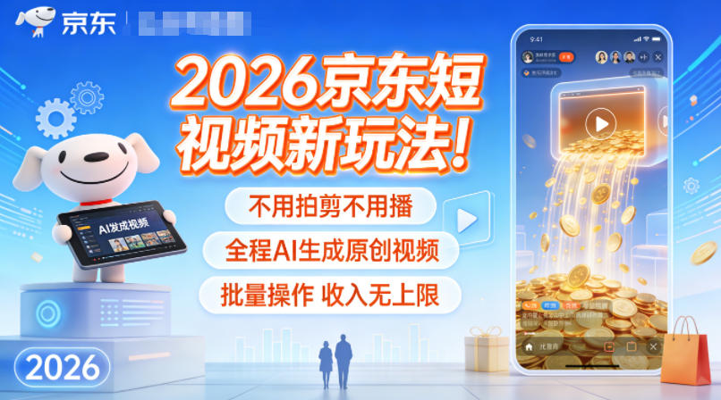 2026京东短视频新玩法！不用拍剪不用播，全程AI生成原创视频，批量操作收入无上限-hcnxn