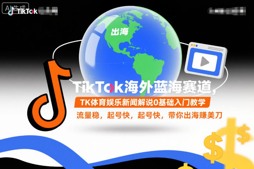 TikTok海外蓝海赛道，TK体育娱乐新闻解说0基础入门教学，流量稳，起号快，带你出海賺美刀-hcnxn