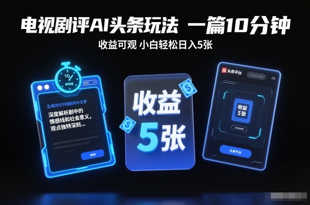 电视剧评AI头条玩法，一篇10分钟，收益可观，小白轻松日入5张+【独家】-hcnxn
