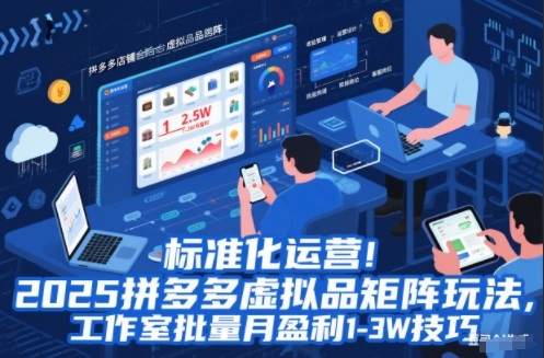 标准化运营！2025拼多多虚拟品矩阵玩法，工作室批量月盈利1-3W技巧【揭秘】-hcnxn
