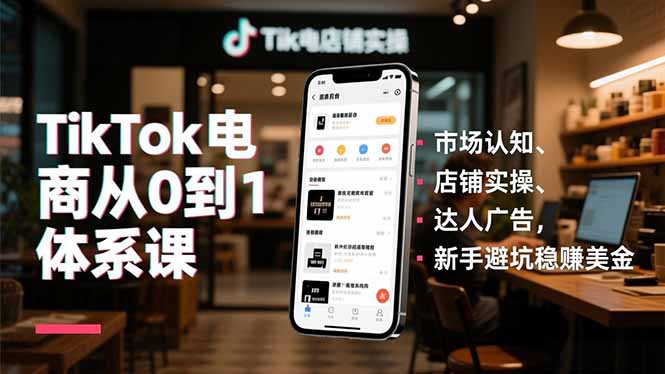 TikTok电商从0到1体系课，市场认知、店铺实操、达人广告，新手避坑稳赚美金-hcnxn